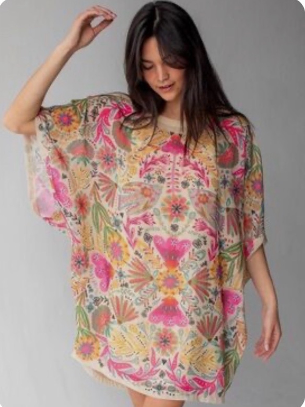 Natural Life Boho Floral Pink Multicolor Tunic Top/Dress in EUC